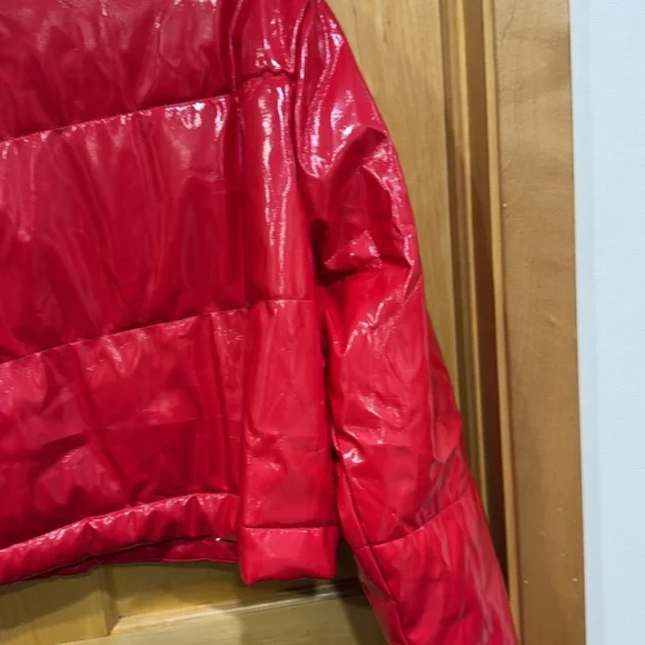 Love tree red pleather puffer jacket coat size M - Picture 11 of 13